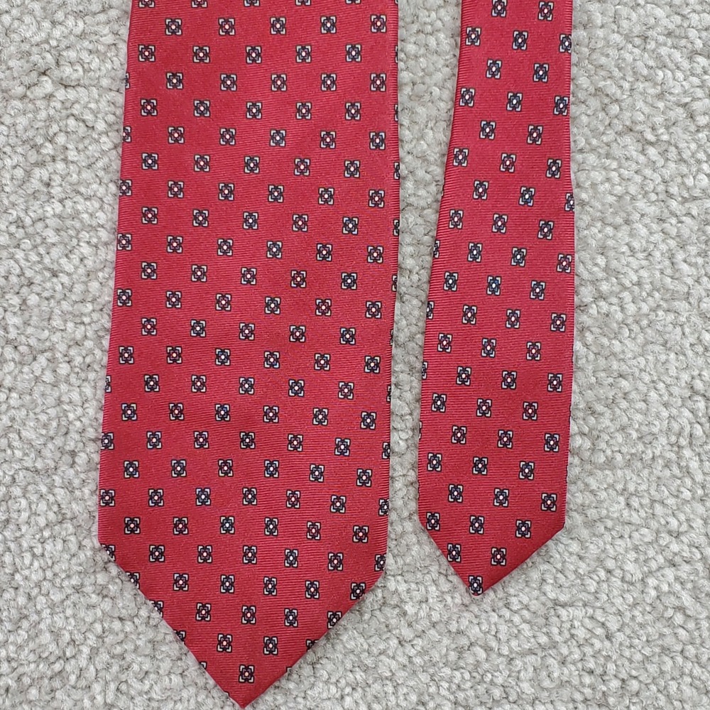 VTG Christian Dior All Silk Red Micro Geometric Pattern Necktie Work Office